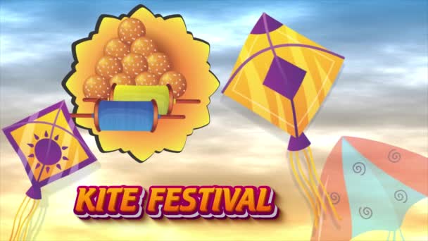 Sweet Celebrations Kites Laddus Joyous Uttarayan Abrace Espírito Makar Sankranti — Vídeo de Stock