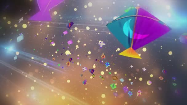 パタン フィエスタ ウッタルヤンの色彩のスカイワード ジャーニー ストックビデオでマカール サンクランティの活気に満ちたお祝いに足を踏み入れる 空がカラフルなキットのキャンバスに変わるのを見る — ストック動画