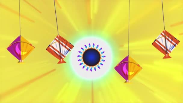 ラディアントレイズ ソアリングキット マカールサンクランティスペクタクル この活気に満ちたストックアニメーションでウッテラナの喜びを体験してください 新しい始まりを象徴するカラフルなキットで輝く空を表現しています — ストック動画
