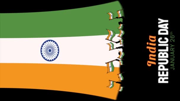 共和国日的荣耀 印度的三色波在宏伟的庆典 体验伟大的印度共和国日与我们的股票视频 充满活力的三色旗威严地摇曳着 象征着团结 勇敢与和平 飘扬的动画旗帜 — 图库视频影像