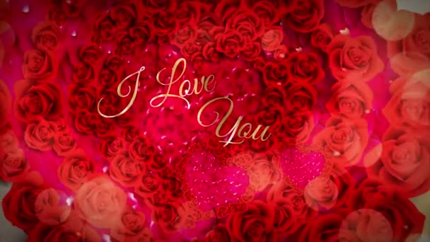Veckla Kärlek Alla Hjärtans Dag Symfoni Blommande Rosor Fördjupa Sig — Stockvideo