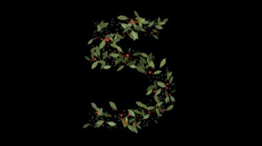 Doğanın Rakamları: Vibrant Red Berries ve Lush Green Leaves tarafından oluşturulan 5 Numaralı Dinamik Görünüm, Alfabe harfleri titizlikle canlı kırmızı böğürtlenlerden ve gür yeşil yapraklardan yapılmıştır..