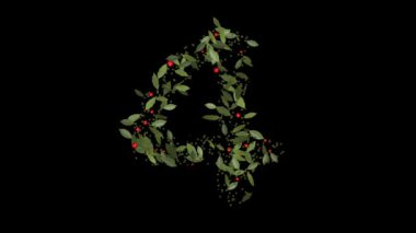 Doğanın Rakamları: Vibrant Red Berries ve Lush Green Leaves tarafından oluşturulan 4 Numaralı Dinamik Görünüm, Alfabe harfleri titizlikle canlı kırmızı böğürtlenlerden ve gür yeşil yapraklardan yapılmıştır..