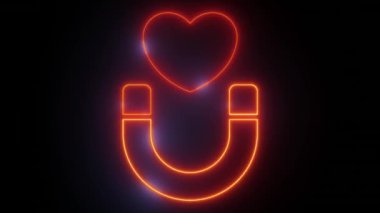 Neon Heart-Magnet Simgeleri - Çekim ve Teknoloji Harmanlaması, kırmızıdan maviye geçiş yapan neon kalp mıknatıslarının oluşturduğu bir ızgara, çekim kuvvetinin birleşimini sembolize ediyor.