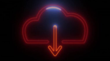Neon Parıltısı Bulutu İndirme Simgesi - Modern Arayüzler için mükemmel Koyu arkaplan üzerindeki turuncu-kırmızı renkleri onu çağdaş uygulamalar veya parlak dokunuşlar eklemek isteyen web siteleri için ideal kılar