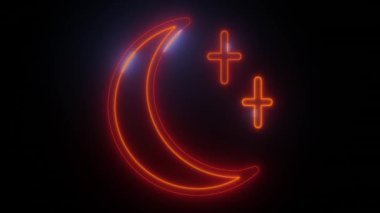 Yıldızlar Simgesi ile Neon Parıltısı Ay - Modern Arayüzler için mükemmel koyu bir zemin üzerindeki turuncu-kırmızı renkleri onu çağdaş uygulamalar veya parlak bir dokunuş arayan web siteleri için ideal kılar