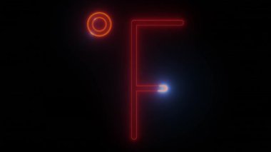 Neon Parıltısı Fahrenheit Simgesi - Modern Arayüzler için mükemmel Koyu arkaplan üzerindeki turuncu-kırmızı renkleri onu çağdaş uygulamalar veya parlak dokunuşlar eklemek isteyen web siteleri için ideal kılar