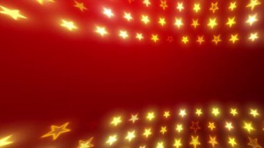 Bir grup sarı ve beyaz yıldızın yer aldığı kırmızı renkli bir video sunulmaktadır. Arka plan da kırmızı..