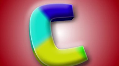 Tasarım ve animasyon projelerinde kullanılmak üzere kırmızı gradyan arkaplan üzerine 3 boyutlu 'C' harfi kullanıldı..