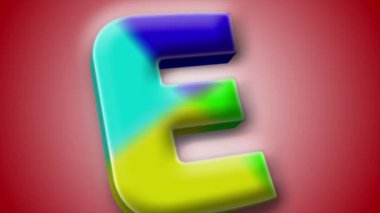 'E' harfi animasyon 3B stili canlı renkler ve dijital sanat, başlık ve tipografik animasyon için kırmızı gradyan-ideal.