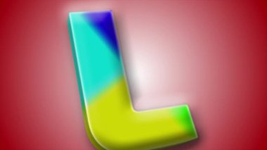 'L' harfinin gradyan kırmızı arkaplan ve dönen açılarla 3B canlandırması, tasarımcılar ve animasyoncular için ideal.