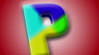 'P' harfinin cesur renk ve hareketlerle oluşturulmuş yaratıcı 3D tasarımı, dijital tasarım için düzgün bir kırmızı arkaplan üzerine kurulur.