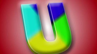 'U' harfi tam 3D animasyon, parlak gölgeler ve kırmızı bir gradyan, görsel hikaye anlatımı ve tasarım için ideal..