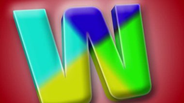 Cesur renk değişiklikleri içeren 'W' harfinin akışkan 3D animasyonu ve dijital tasarımcılar ve animasyoncular için kırmızı arkaplan.