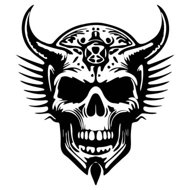 El Çizimi Kabile Kalıplı Kafatası Vektörü - Ticaret Malları için Dinamik Tasarım, Albüm Sanatı ve Dövmeler