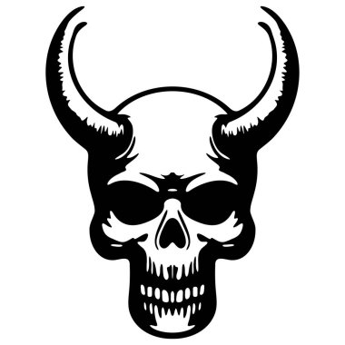 Vahşi Boğa Kafatası Stencil - Saldırgan Boğa Başı 'nın Siyah ve Beyaz Vektörü Dövmeler için Boynuzları, Batı Sanatı ve Kabile kaynaklı Grafik Tasarımları