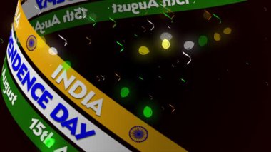 15 Ağustos 2025 Hindistan Bağımsızlık Günü Tricolor Ribbon, Confetti ve Parlayan Işıklar Arkaplanı - Vatansever 3D Kutlama Videosu