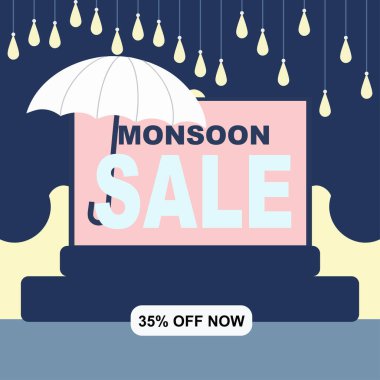 Canlı yağmur damlası görselleri olan şenlikli muson reklamları posteri.