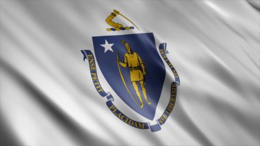 Massachusetts Eyaleti (USA) Bayrağı, Yüksek Kalite Dalgalanan Bayrak Resmi 