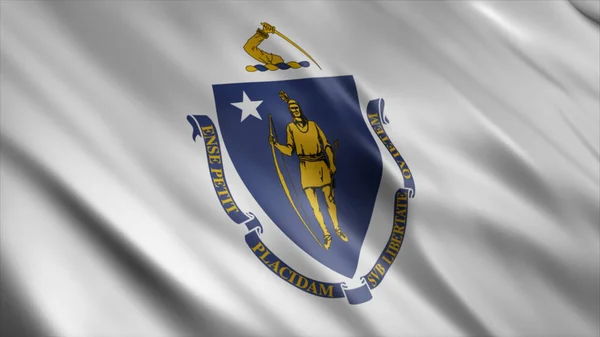 Flaga Stanu Massachusetts Stany Zjednoczone Wysokiej Jakości Flaga Falą — Zdjęcie stockowe