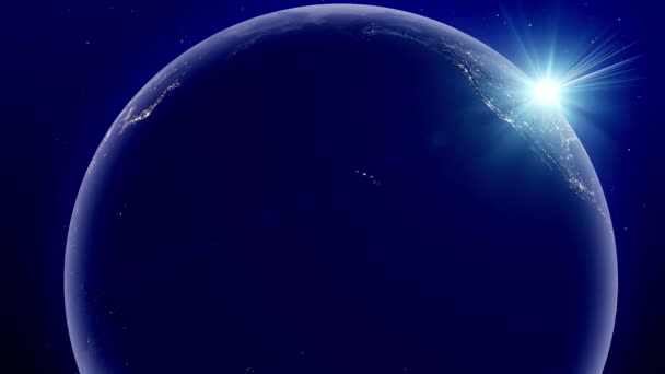 シームレスループで夜のアニメーションで現実的な地球 宇宙ステーションの背景からの地球の眺め — ストック動画