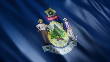 Maine State Flag (USA) Animasyonu, Yüksek Kalite Dalgalanan Bayrak Animasyonu, Kusursuz Döngü ile Gerektiğinde Süreyi Uzat