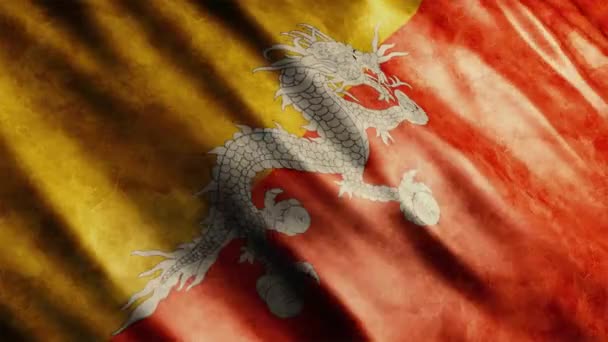 Bhutan Nationale Vlag Grunge Animatie Hoge Kwaliteit Golvende Vlag Animatie — Stockvideo