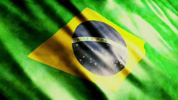 Brasilien National Flag Grunge Animation Hög Kvalitet Viftande Flagga Animation — Stockvideo