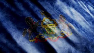 Pensilvanya Eyalet Bayrağı (USA) Grunge Animasyonu, Yüksek Kalite Dalgalanan Bayrak Animasyonu