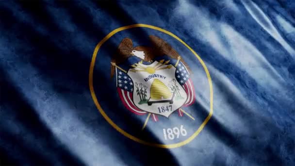 犹他州国旗 卷曲动画 高品质的波浪旗帜动画与无缝环 延长所需的时间 — 图库视频影像