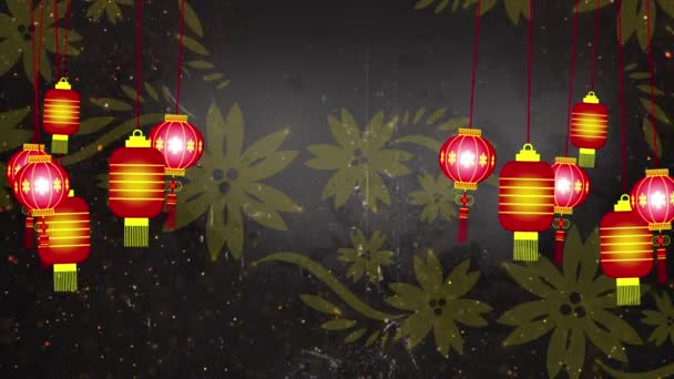 Lanterne Chinoise Allume Animation Fond Avec Boucle Sans Couture — Video
