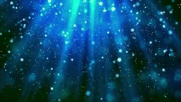 Weihnachtsthema Schneefall Und Schneeflocken Auf Himmlischen Strahlen Hintergrundanimation Mit Nahtloser — Stockvideo