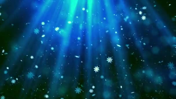 Tema Natal Queda Neve Flocos Neve Raios Celestiais Animação Fundo — Vídeo de Stock