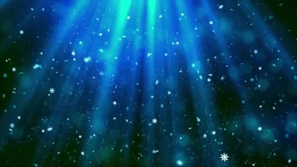 Christmas Theme Snow Fall Płatki Śniegu Niebieskich Promieni Tło Animacja — Wideo stockowe