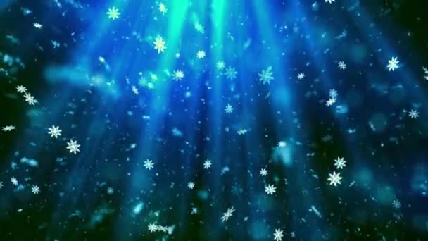 Tema Natale Autunno Neve Fiocchi Neve Raggi Celesti Animazione Sfondo — Video Stock