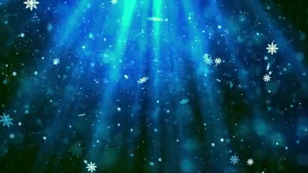 Jultema Snöfall Och Snöflingor Himmelska Strålar Bakgrund Animation Med Sömlös — Stockvideo