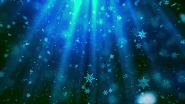 Christmas Theme Snow Fall Snowflakes Heavenly Rays Background Animation Seamless — Αρχείο Βίντεο