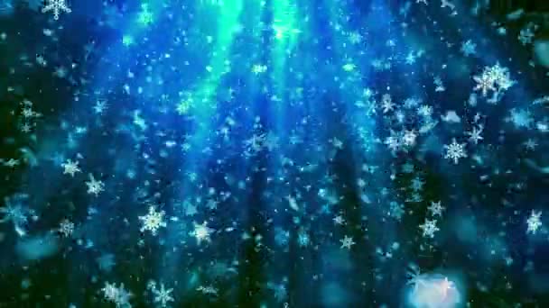 Рождественская Тема Снег Осенью Снежинки Небесных Лучах Фон Анимации Бесшовной — стоковое видео