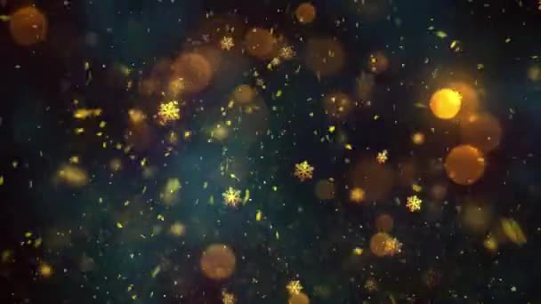 Weihnachten Gold Schnee Und Schneeflocken Hintergrund Mit Nahtloser Schleife Einfach — Stockvideo
