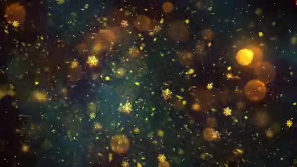 Weihnachten Gold Schnee Und Schneeflocken Hintergrund Mit Nahtloser Schleife Einfach — Stockvideo