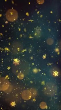 Mobil Dikey Çözünürlük 1080x1920 Pikseller, Yılbaşı Altın Kar ve Kar Taneleri Kusursuz Döngü, Dikey Çözünürlük Mobil Videolar için harika