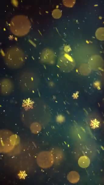 Mobiele Verticale Resolutie 1080X1920 Pixels Kerst Goud Sneeuw Sneeuwvlokken Achtergrond — Stockvideo