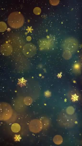 Mobile Vertikale Auflösung 1080X1920 Pixel Weihnachten Gold Schnee Und Schneeflocken — Stockvideo