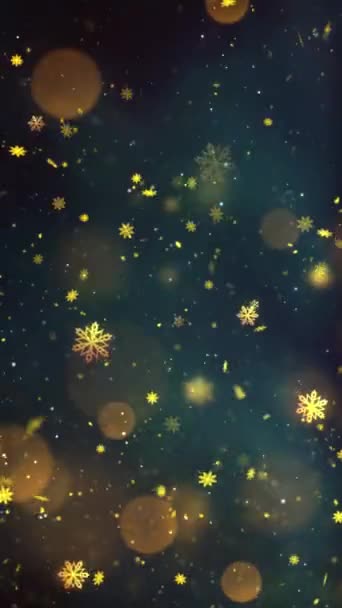 Mobile Vertikale Auflösung 1080X1920 Pixel Weihnachten Gold Schnee Und Schneeflocken — Stockvideo
