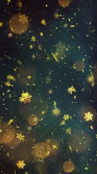 Mobilní Vertikální Rozlišení 1080X1920 Pixelů Vánoční Zlaté Sněhové Vločky Sněhové — Stock video