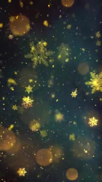 Мобільна Вертикальна Роздільна Здатність 1080X1920 Pixels Різдвяний Золотий Сніг Сніжинки — стокове відео