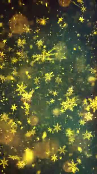 Mobiele Verticale Resolutie 1080X1920 Pixels Kerst Goud Sneeuw Sneeuwvlokken Achtergrond — Stockvideo