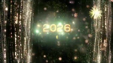4K, 3840 x 2160 Piksel Çözünürlüğü, 2026 Mutlu Yıllar Arkaplan Animasyonu, Yüksek Kaliteli Yeni Yıl Giriş Açıcısı 2026
