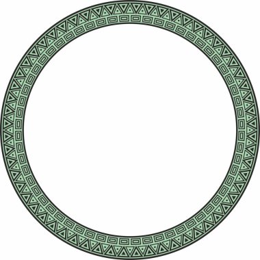 Yeşil sınır süsü etrafında vektör. Yerli Amerikan kabileleri çerçeve, daire.