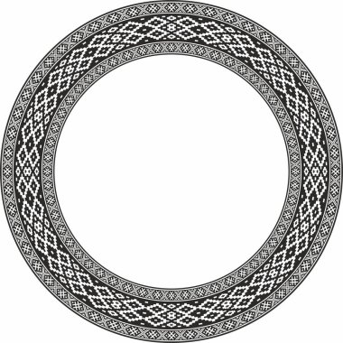 Vector round monochrome seamless Belarusian national ornament. Ethnic endless circle black border, Slavic peoples frame. 